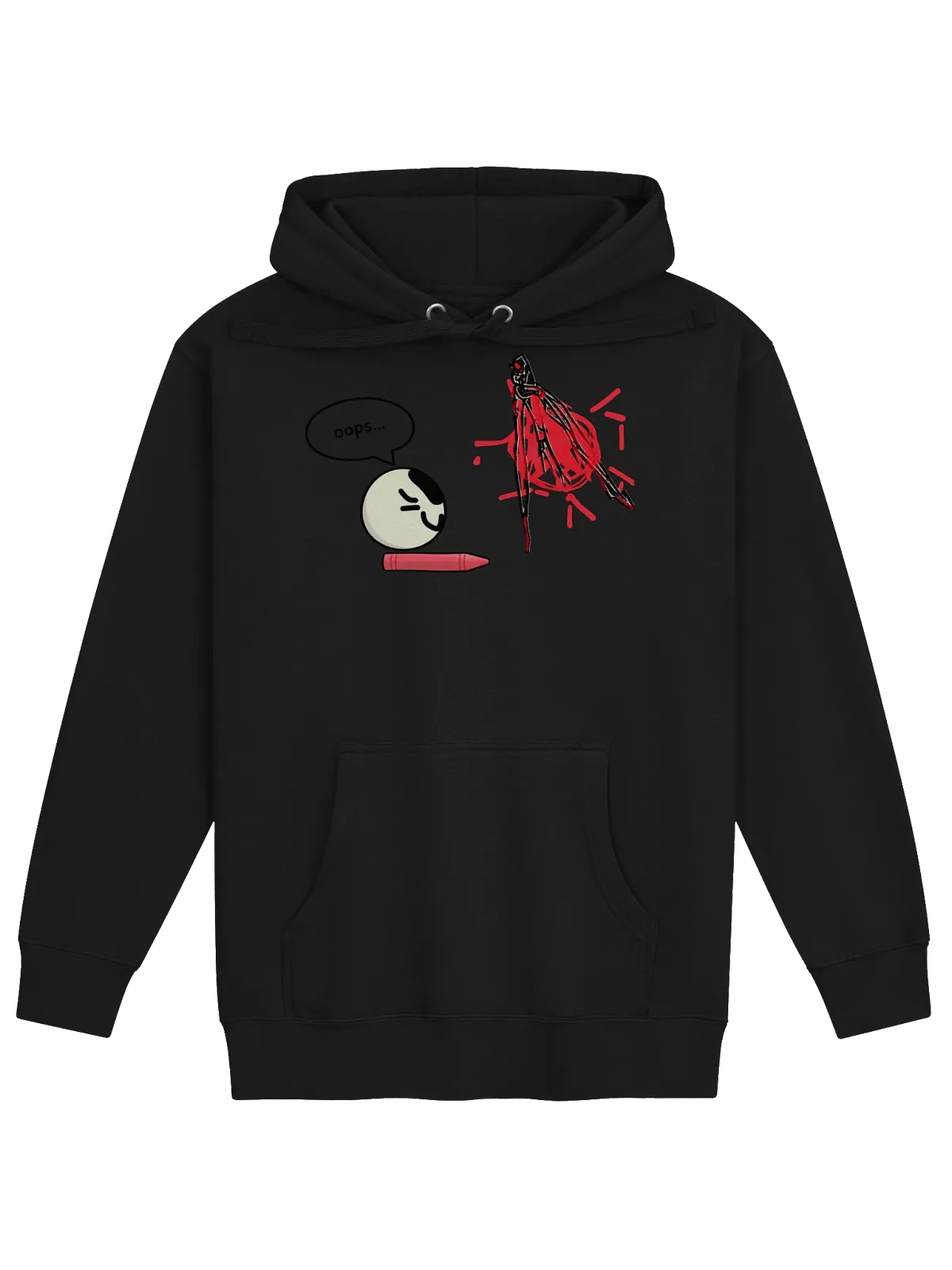Black adult Demonic Plam hoodie with a red crayon transformation drawing