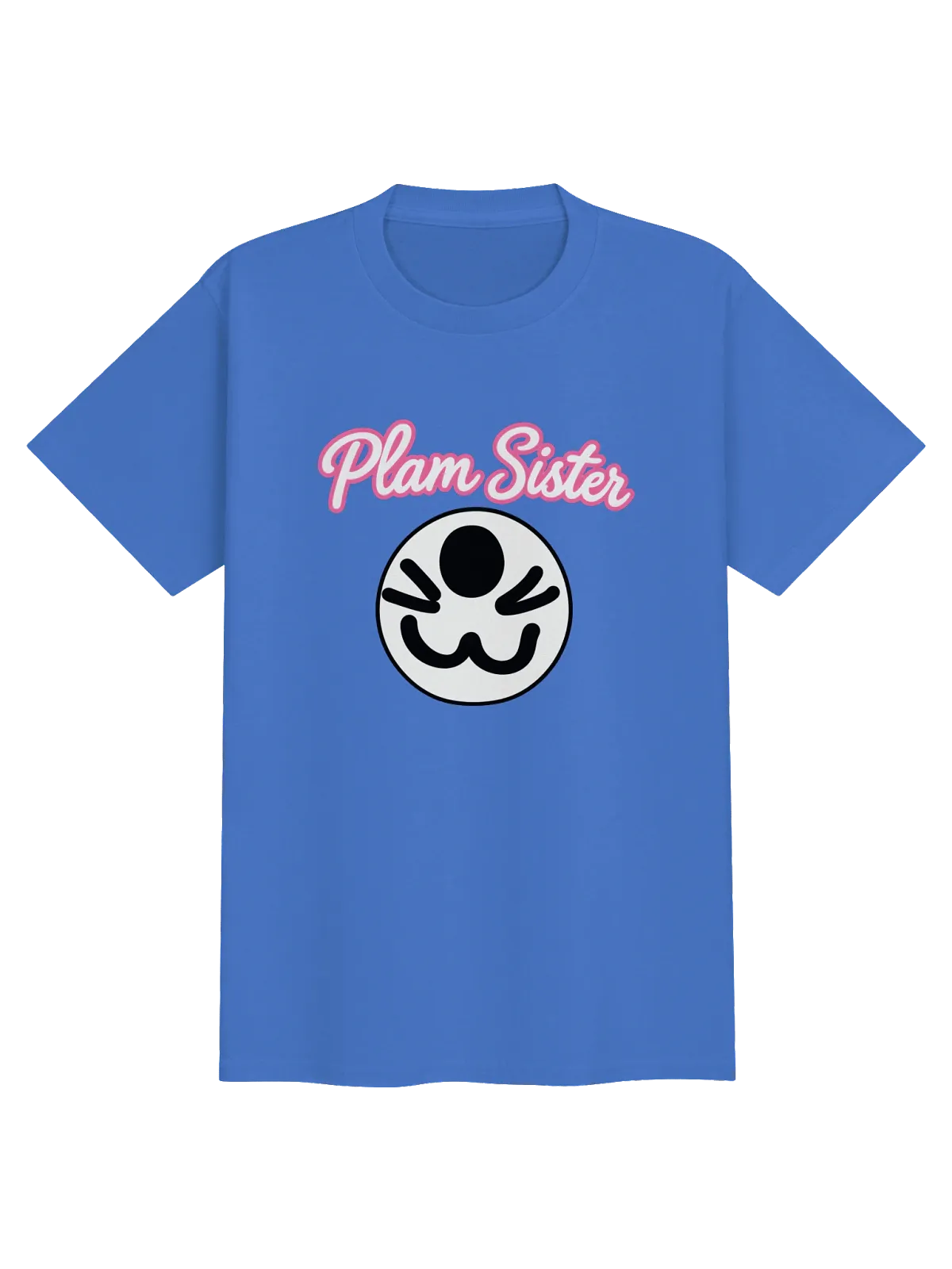 Royal blue youth Plam Sister Shirt with a playful Plam character